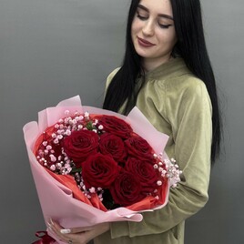 Роза ред наоми, Гипсофила, Авторская упаковка