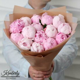 Пионы букет, 15 штук, Сара Бернар, цвет розовый, арт 28 Kimbirly Flowers