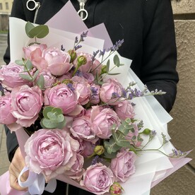 Роза кустовая, Лимониум, Эвкалипт пучок, Пленка матовая