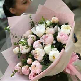 Пионы, Эвкалипт, Дизайнерская упаковка