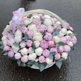 Пион, Эвкалипт, Оазис, Корзина плетеная