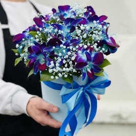 Орхидея, Рускус, Гипсофила, Удлинитель, Коробка, Флористическая губка