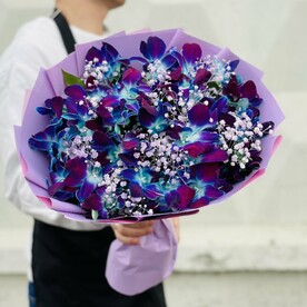 Орхидея, Рускус, Гипсофила, Дизайнерская упаковка