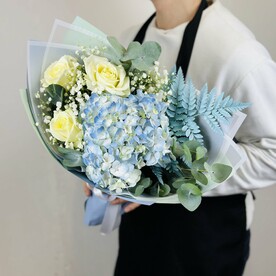 Эвкалипт, Роза, Гипсофила, Гортензия, Папоротник, Авторская упаковка