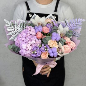 Лавандовый сборный букет с хлопком