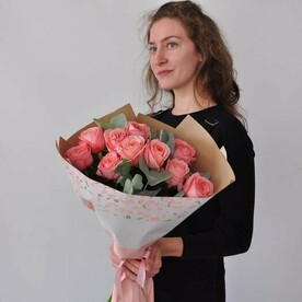 Персиковые пионовидные розы, 11 роз