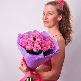 "моей куколке" розовые розы, 15 штучек