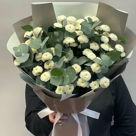 Хризантема помпон микс, Эвкалипт, Авторская упаковка