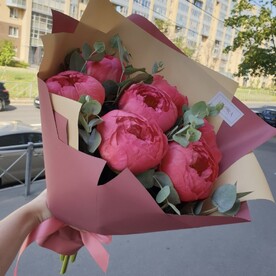 Пион корал шарм, Эвкалипт, Корейская бумага