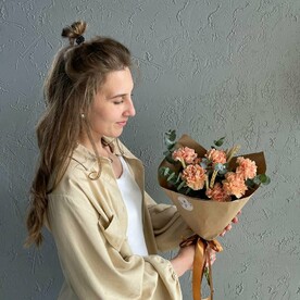 Диантус, Колосья, Эвкалипт, Крафтовая упаковка, Открытка