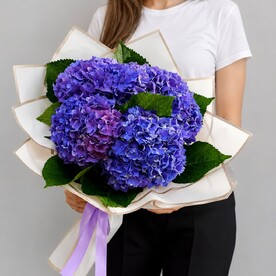 Букет из фиолетовых гортензий, красивый букет цветов, шикарный, премиум цветы, гортензия.