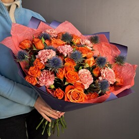 Эрингиум, Роза кустовая, Роза, Диантус, Фисташка, Авторская упаковка