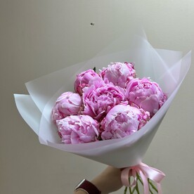 Шикарный букет из 7 розовых пионов