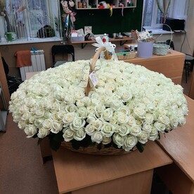 301 белая роза в корзине