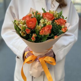 Роза, Роза кустовая, Писташ, Альстромерия, Пленка матовая