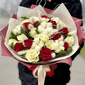 Роза, Хлопок, Лагурус, Рускус, Пленка матовая