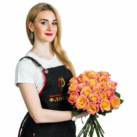 25 желто-розовых роз