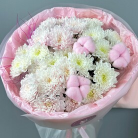 Нежный букет с хлопком и хризантемами 🥰