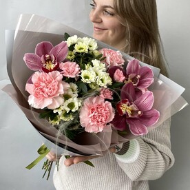 Сантини, Орхидея, Гвоздика кустовая, Стифа, Писташ, Пленка