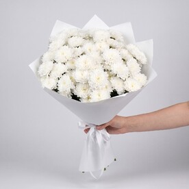 Букет живых цветов из 9 белых ромашковидных хризантем | арт: F5C-0059