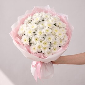 Букет живых цветов из 19 белых ромашковидных хризантем | арт: F5C-0058