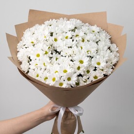Букет живых цветов из 19 белых хризантем | арт: 327