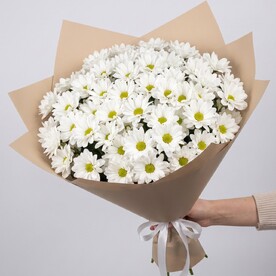 Букет живых цветов из 19 белых хризантем | арт: 327