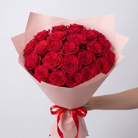Букет живых цветов из 25 красных роз, Эквадор, 50 см | арт: 1