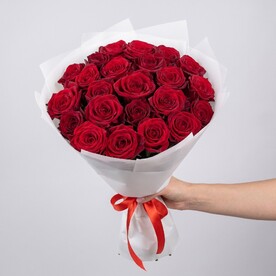 Букет живых цветов из 25 красных роз, Эквадор, 50 см | арт: F5C-0023