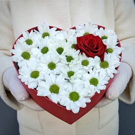 Сердце с ромашками и розой