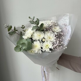 Хризантема кустовая, Эвкалипт, Гипсофила, Пленка матовая, Бумага