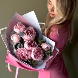 Букет розовых пионов «Ты моя Барби🎀»