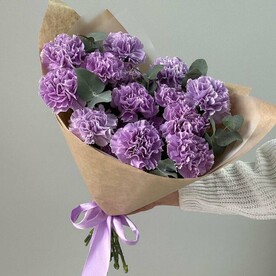 Моно-букет из фиолетовых гвоздик Мун Аква - 15 шт Арт. 107
