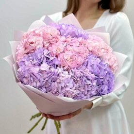 Букет из лавандовых и розовых гортензий Арт. Ф476