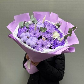 Лагурус, Хризантема кустовая, Хлопок, Эвкалипт, Диантус, Тишью, Пленка