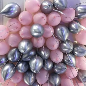 Воздушные шары розовый и серебро хром 50 Шаров