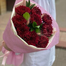 Хризантема, Зелень, Зелень декоративная, Дизайнерская упаковка