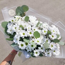 Хризантема кустовая, Эвкалипт, Дизайнерская упаковка