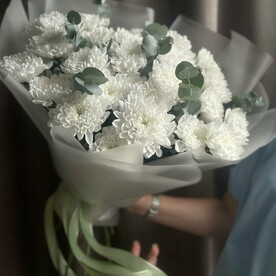Хризантема кустовая, Эвкалипт, Стильная упаковка