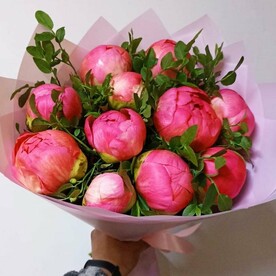 Пион корал шарм, Эвкалипт, Упаковка, Открытка