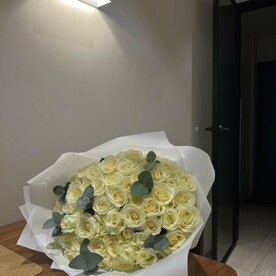 Роза белая, Эвкалипт, Оформление, Открытка