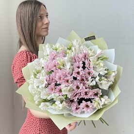 Альстромерия, Хризантема, Дизайнерская упаковка