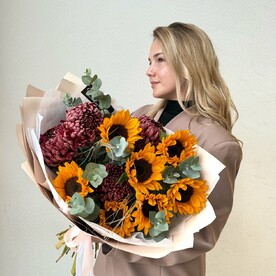 Букет осенний с хризантемами и подсолнухами🍁