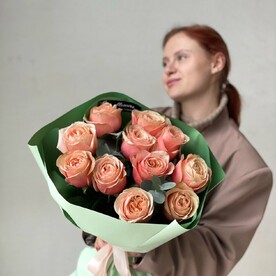 Роза кахала, Эвкалипт, Авторская упаковка, Ленты атласные