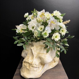 Хризантема кустовая, Альстромерия, Колоски, Декоративная зелень, Кашпо ручной работы
