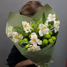 Альстромерия, Хризантема сантини, Авторская упаковка