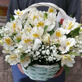 Корзинка с альстромерией и гипсофилой
