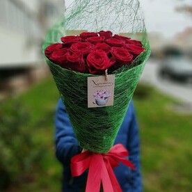 Букет 15 красных роз 80 см