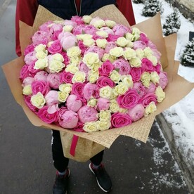 Пион, Роза, Роза кустовая, Дизайнерская упаковка