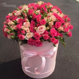 Микс кустовая роза, Флористическая губка, Шляпная коробка